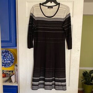 Nine West Black and Cream Striped Long Sleeve Dress